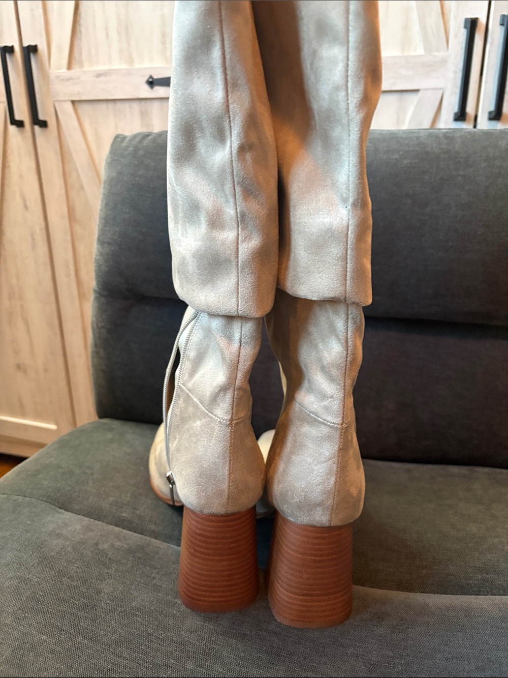Nine West Beige Suede Knee-High Slouch Boots - Picture 3 of 5